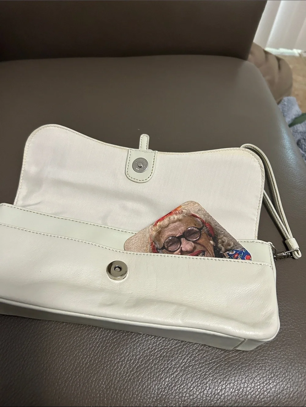 Ivory Leather Wristlet Clutch Bag